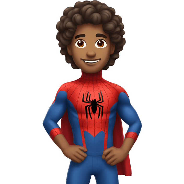 latino with wavy hair wearing a spiderman outfit  emoji