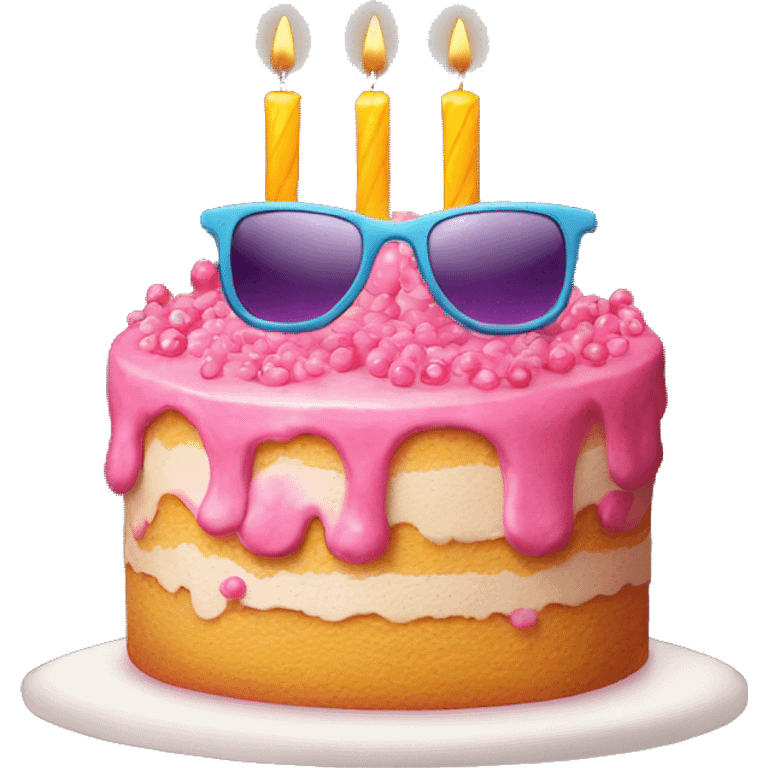 A birthday cake with sunglasses emoji