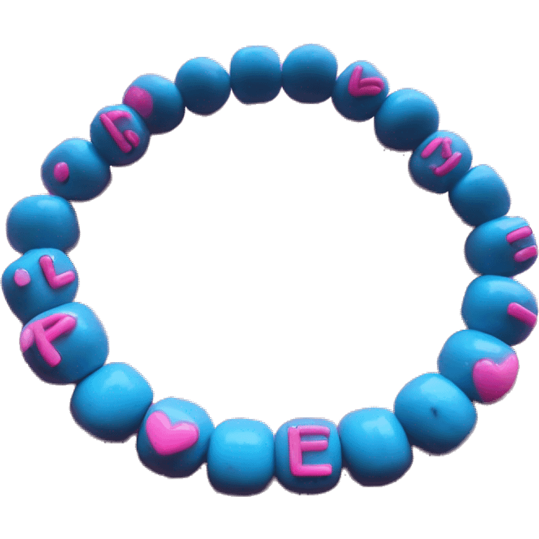 Bracelet made of pink and blue beads with beads that spell out Rave Life emoji