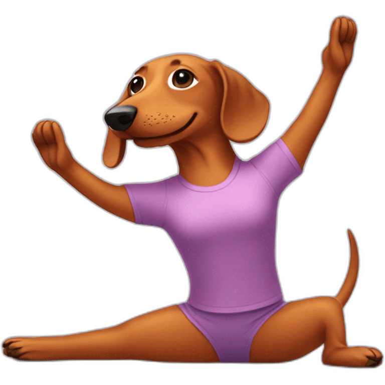 wiener dog in a yoga outfit stretching emoji