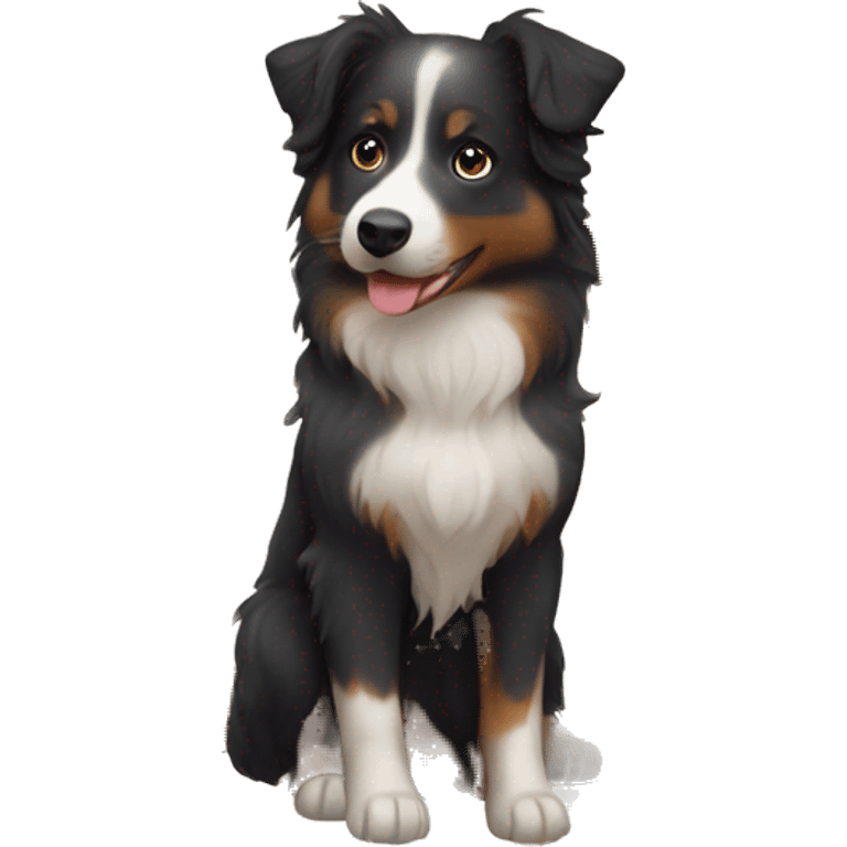 Small black australian shepherd dog in autumn leaves emoji