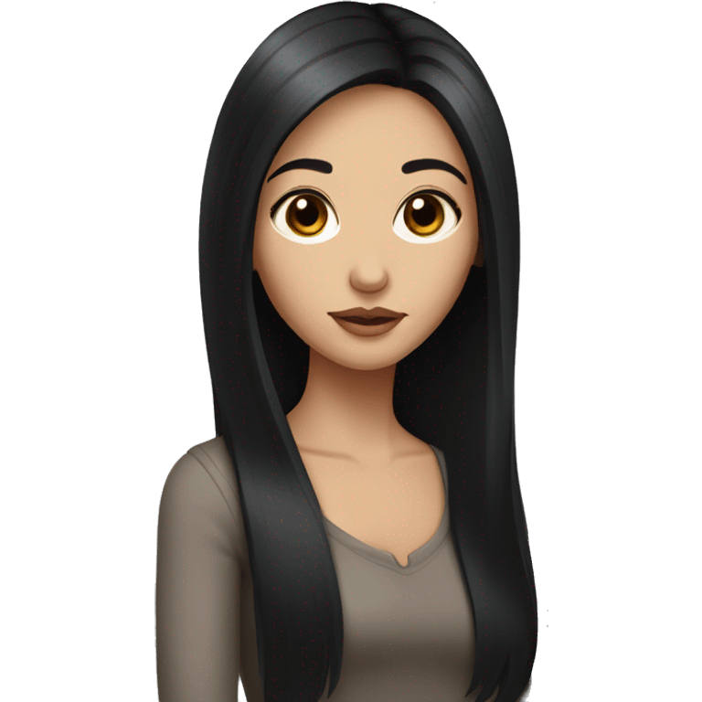 Girl with long black hair, big brown eyes thin nose and thin lips  emoji