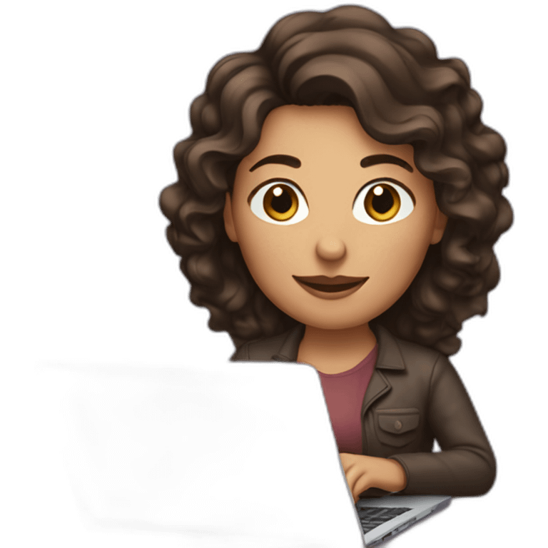 woman with wavy dark brown hair, typing on a laptop emoji