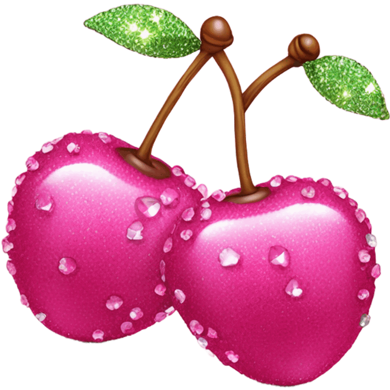 2 Realistic pink cherries with glitter and crystals emoji