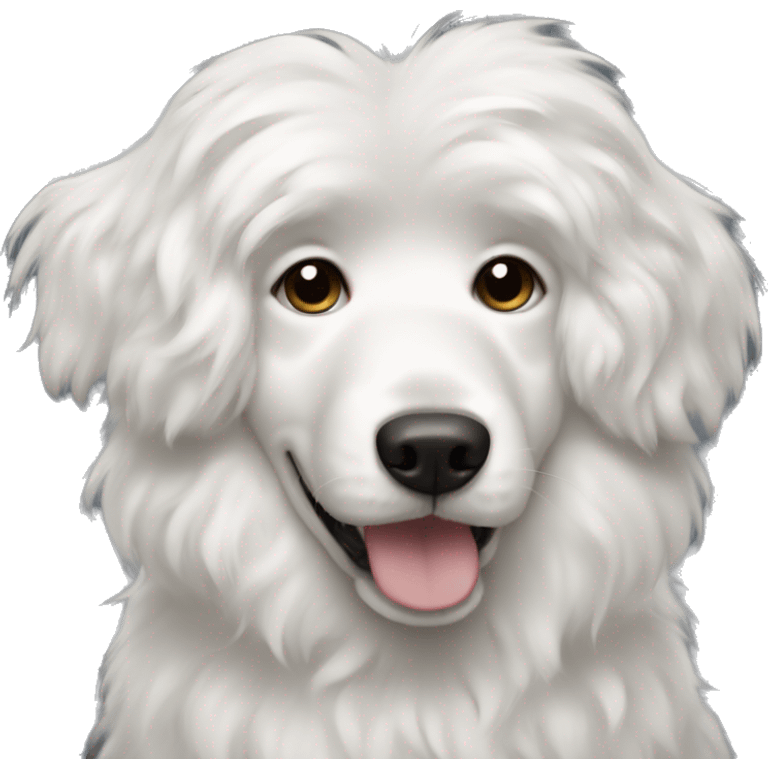 white fluffy dog ​​with wavy hair, dark eyes emoji