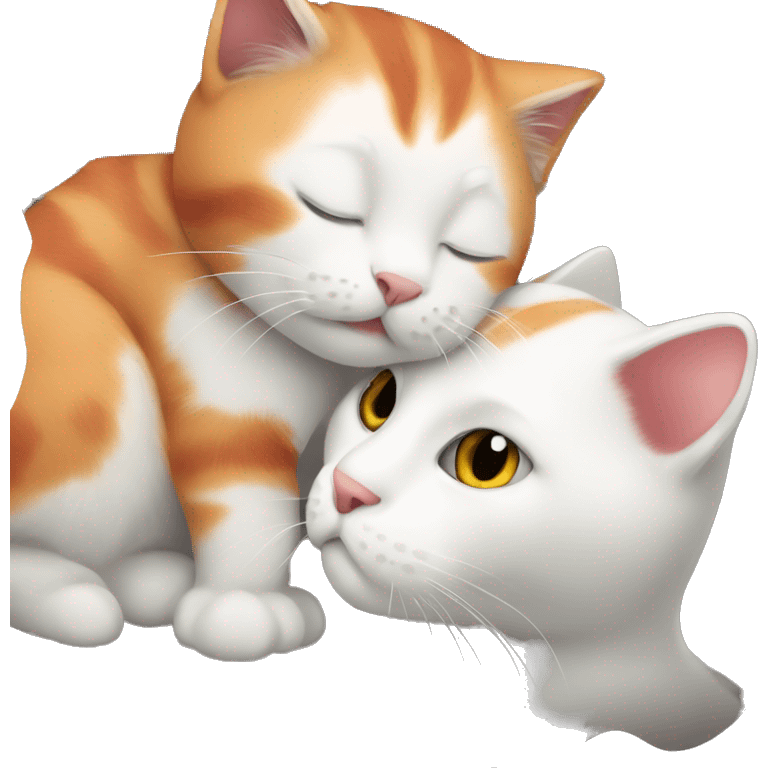 A big red cat kisses a small white-red-gray cat emoji