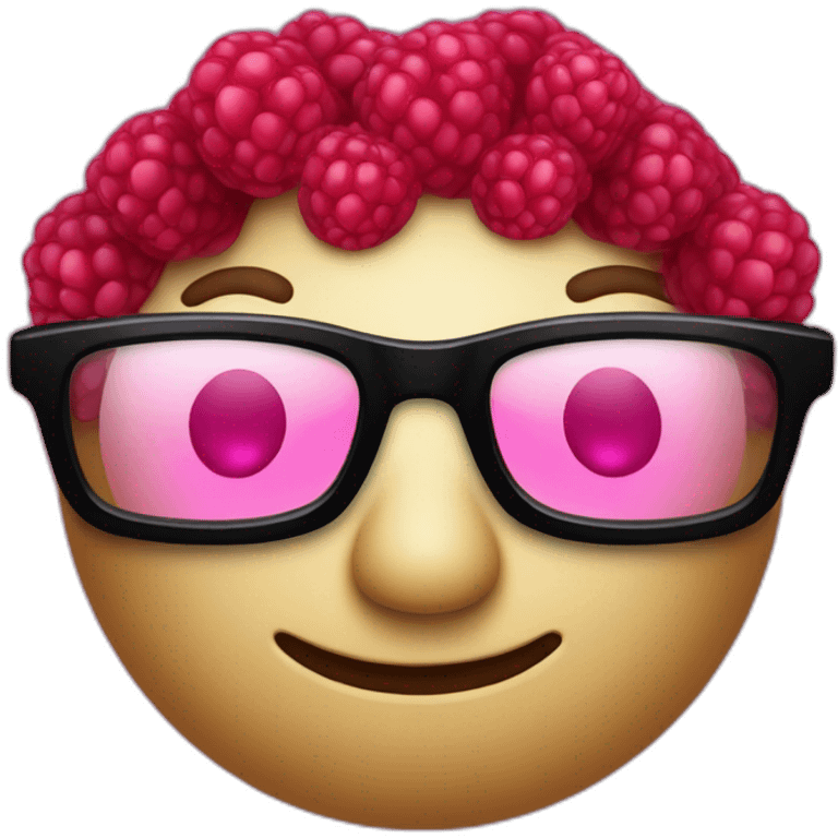 A beautiful raspberry with a big pair of glasses emoji