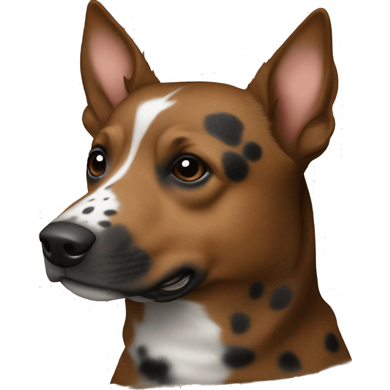 brown cattle dog with a thin white nose stripe and black dots with black dots on brown fur  emoji