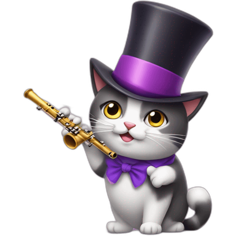 cute, fat cat with magician hat playing the flute emoji