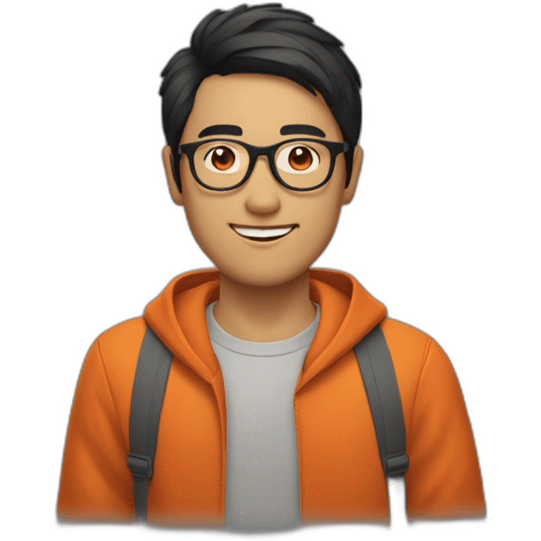 asian black hair man　wearing orange round glasses emoji