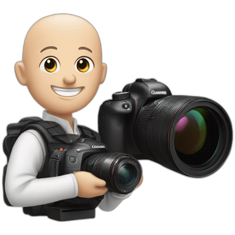 white baldy photographer smiling with a canon r5 emoji