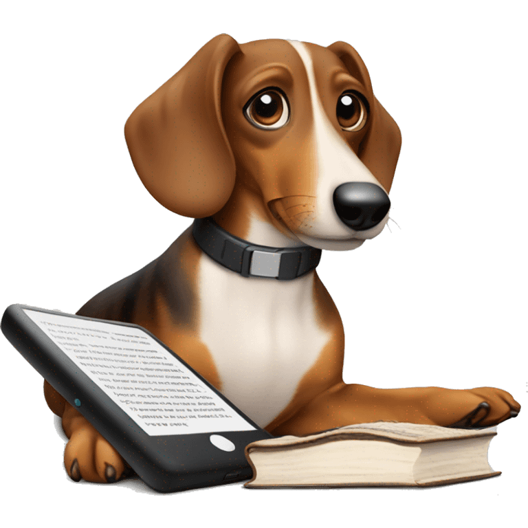 Sausage dog reading a kindle emoji