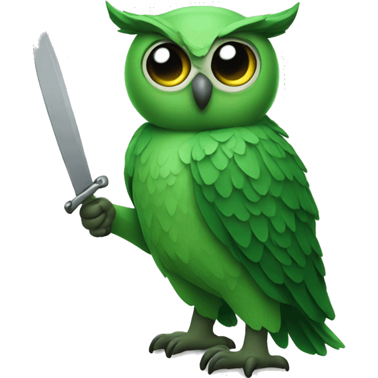 green owl holding a knife with the leg emoji