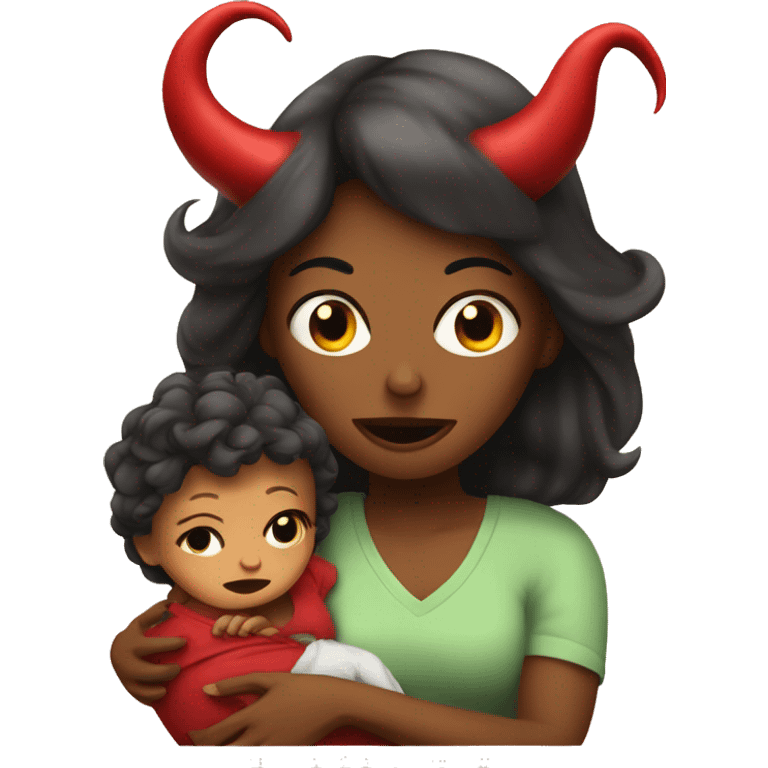 Tired mom with devil baby emoji