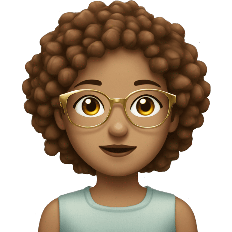 Girl with gray bule eyes and Chestnuts brown Slightly curly hair and a round gold glasses  emoji