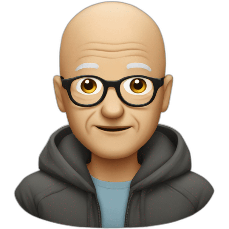 Old bald man no beard big round glasses emoji