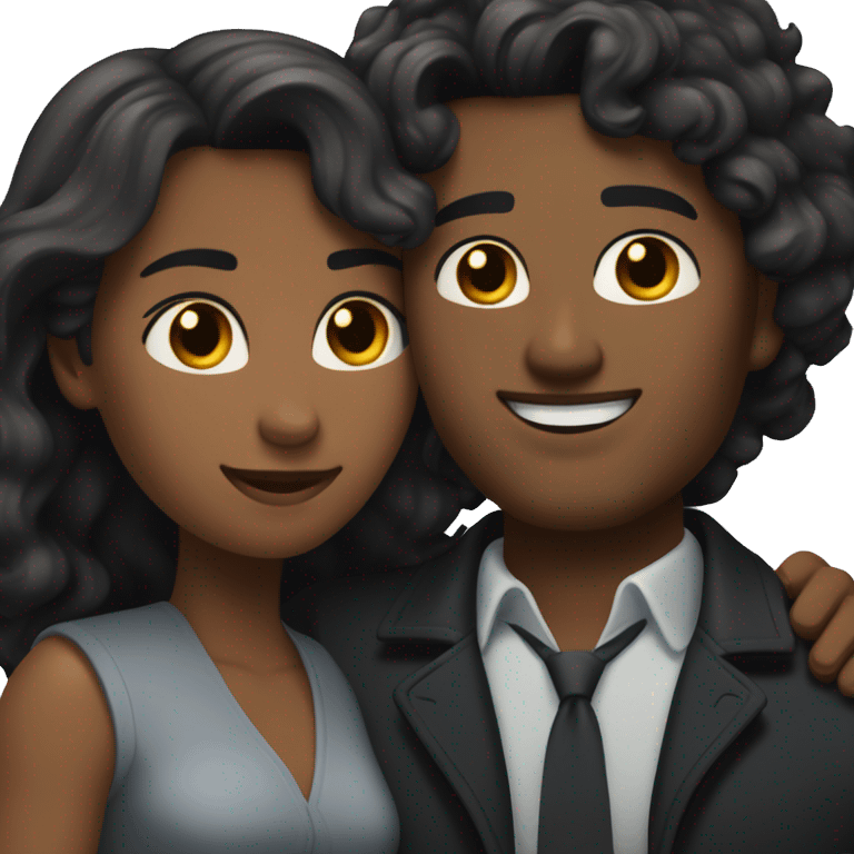 A muscular, well-shaped, slightly dark-skinned man with wavy hair and a black jacket on him, and a woman with light blonde and black hair hugging him. emoji