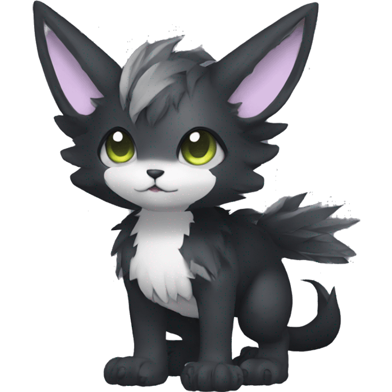 Kawaii edgy fantasy dark-themed animal hybrid Fakemon full body emoji