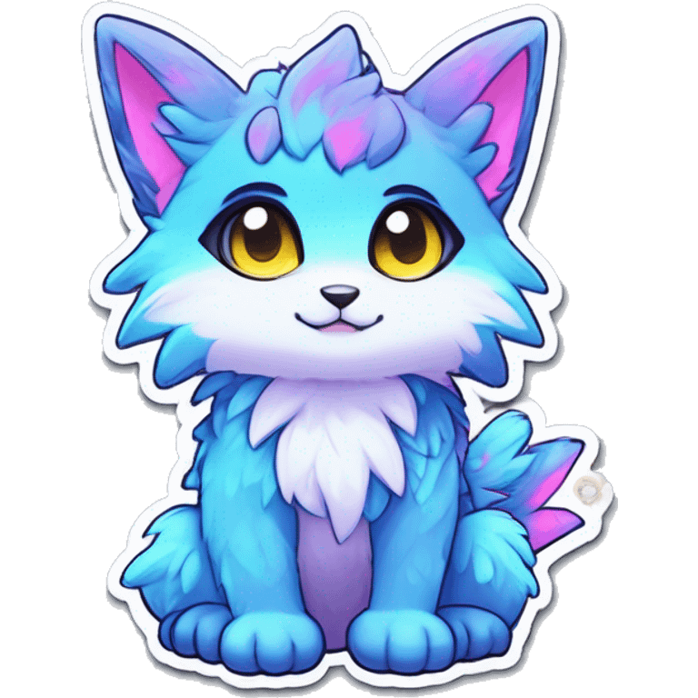 Anthro Fluffy Cool Cute Magical Elemental Shiny Colorful Neon Vibrant Colors Sparkle Kemono-style Chibi Fantasy-Animal-Fakémon-Pokémon-Hybrid Fur Sona Aesthetic Full Body Sticker emoji