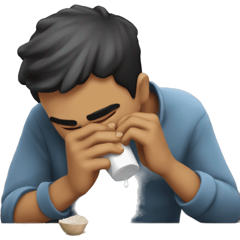 Guy smelling salt on table edge emoji