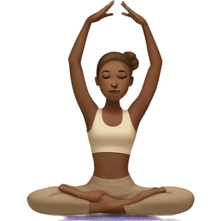 white girl with brown hair doing yoga in beige tones  emoji