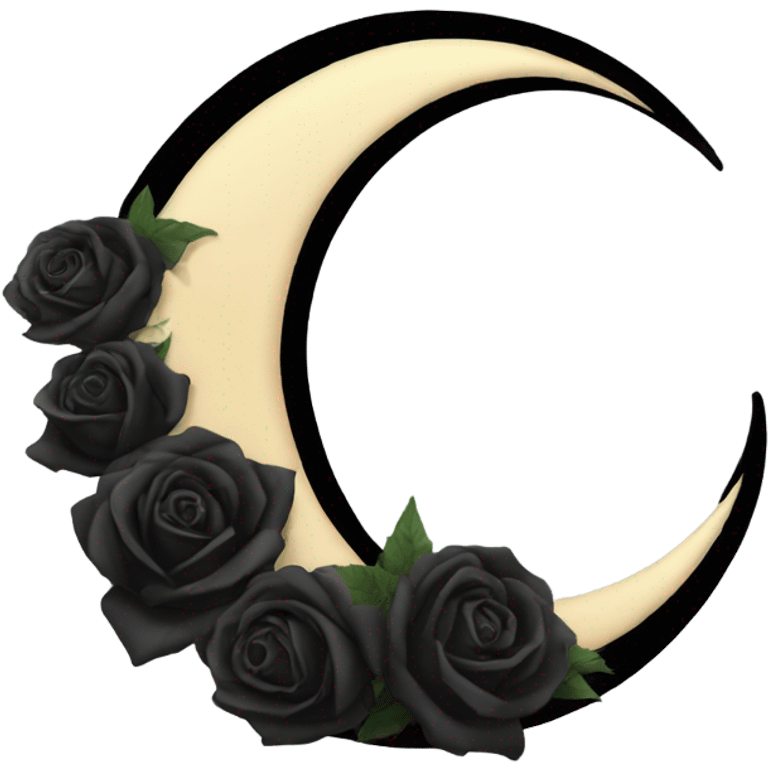 crescent moon with black roses  emoji