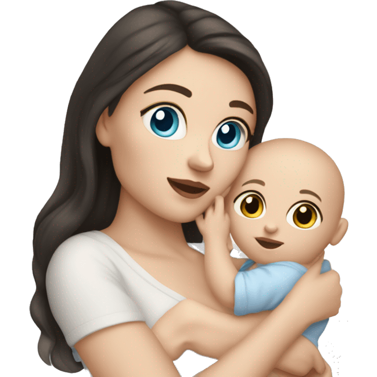 mom holding newborn baby girl with blue eyes white skin dark hair and white skin newborn white girl baby emoji