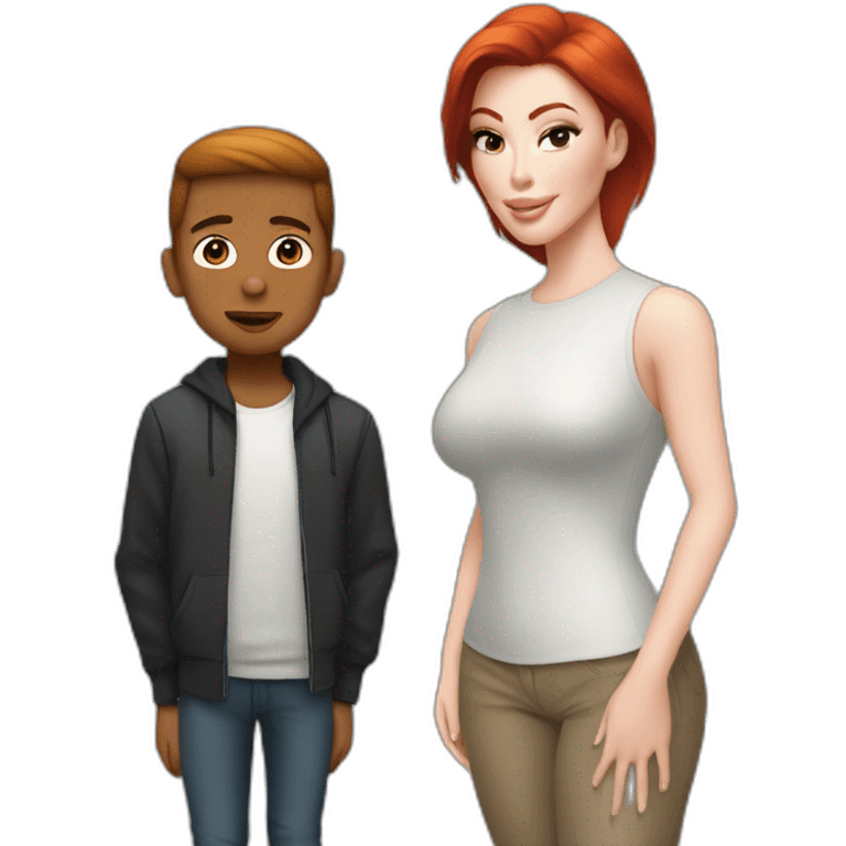 Kim kardashian standing next to a young red head boy emoji