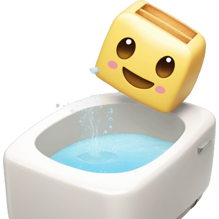 a cute kawaii aesthetic water bath with a toaster about to fall into it, simple looking emoji