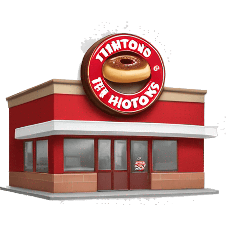 “Tim Hortons store with a red and white color scheme, featuring the classic Tim Hortons logo, a warm and welcoming design that represents a popular coffee and donut shop.” emoji