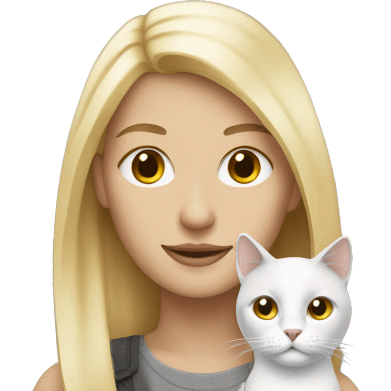 blonde woman with white grey cat emoji