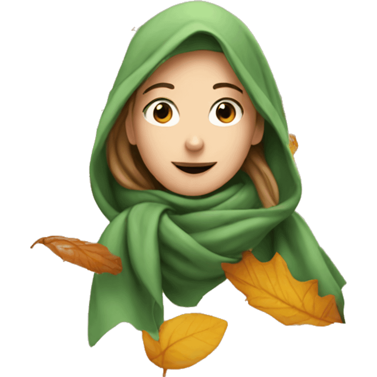 Leaves falling down on girl wearing scarf emoji