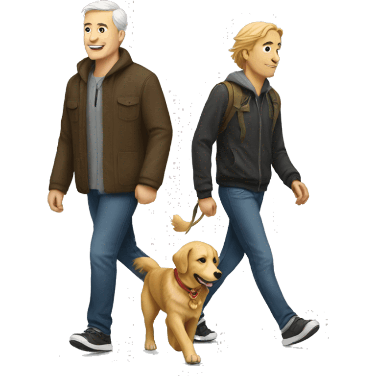 White men walking with golden retriever  emoji