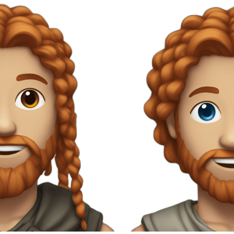 man with half red hair and a single dreadlock with a blue bead at the end emoji