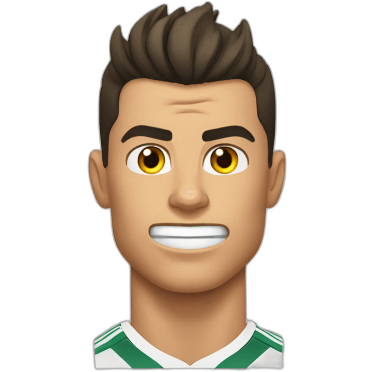 Cristiano Ronaldo, with furrowed brows and an intense gaze, gritting his teeth with determination. His expression reflects strong anger and competitive determination. emoji