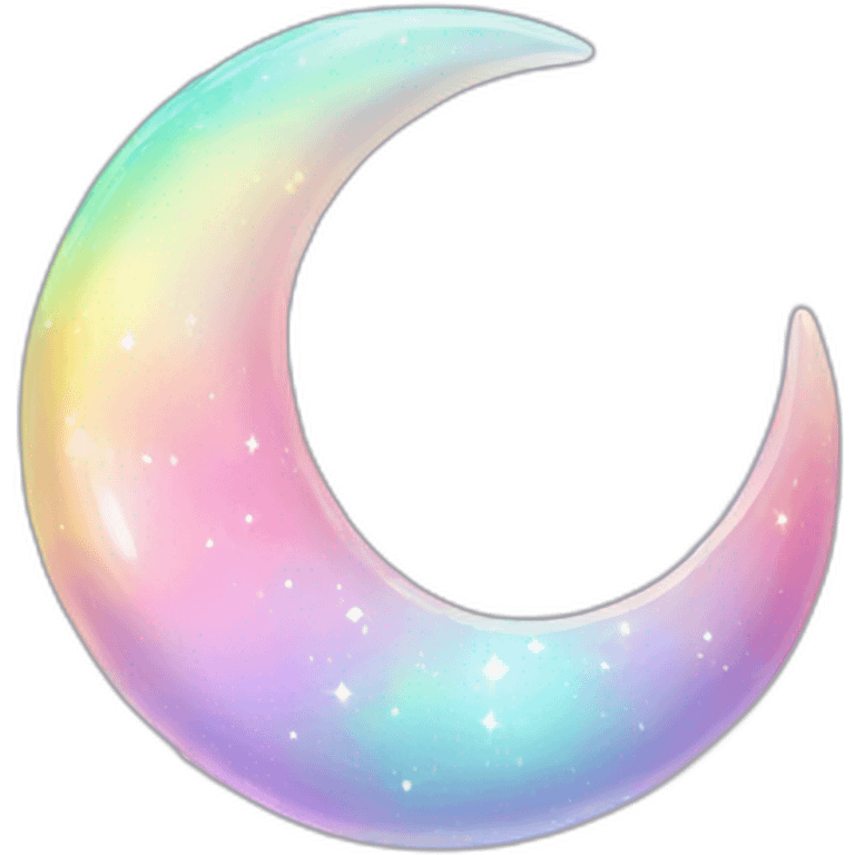 Pastel iridescent rainbow crystal crescent half moon emoji