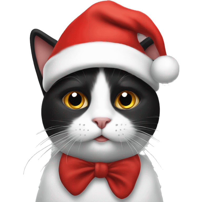 black and white cat with santa hat emoji