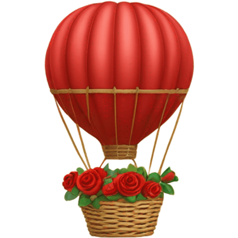 red hot air balloon and beige basket with roses emoji