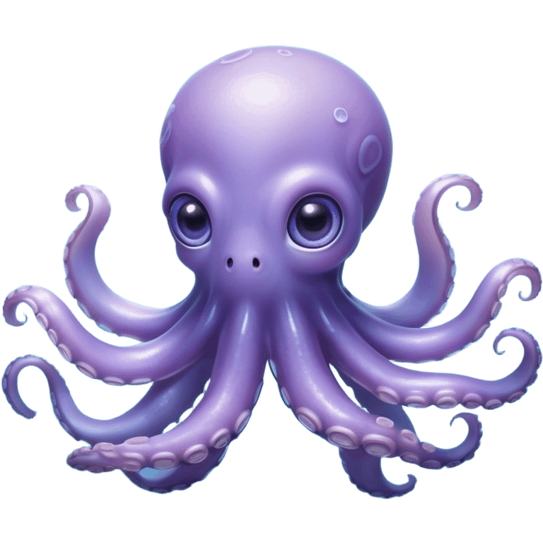 Cinematic Noble Baby Octopus Portrait Emoji, Poised and graceful, with a soft, rounded, slightly translucent body in a dreamy light blue-purple hue, large, glistening eyes full of quiet intelligence and mystery, delicate, flowing tentacles curling gently, Simplified yet sophisticated features, highly detailed, glowing with a soft, ethereal oceanic radiance, high shine, elegant and serene, stylized with an air of deep-sea wonder, focused and tranquil, soft glowing outline, capturing the essence of an otherworldly, intelligent little cephalopod, floating effortlessly in the gentle ocean currents! emoji