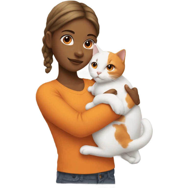 a girl with cat white and orange emoji