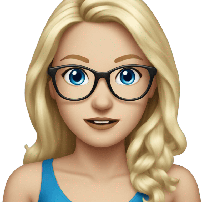 Pretty Caucasian blonde woman with glasses in a dress, hyper realistic with blue eyes  emoji