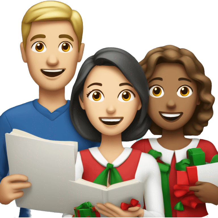 Two ladies and one man singing christmas carols emoji