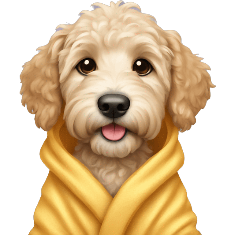 golden doodle puppy wearing a robe  emoji