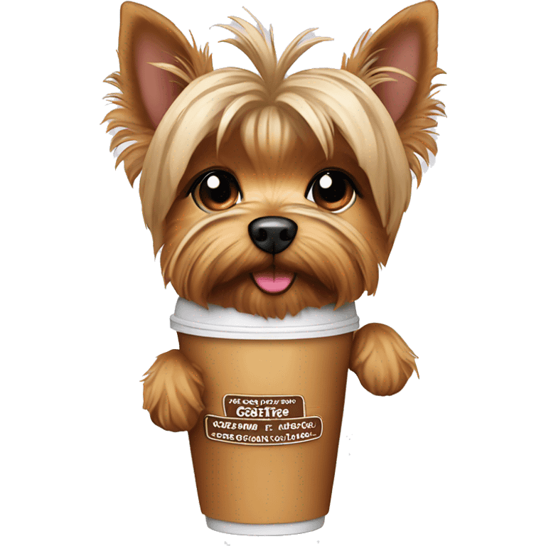 Yorkie dog with iced coffee emoji