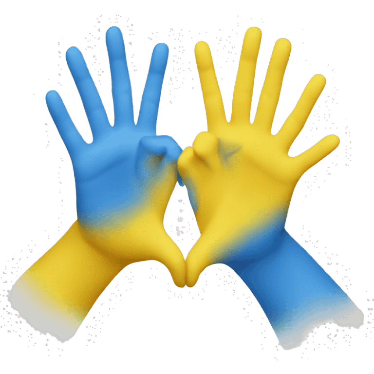 The image shows two hands, one blue and one yellow. They form a heart shape, joining in the middle.  emoji