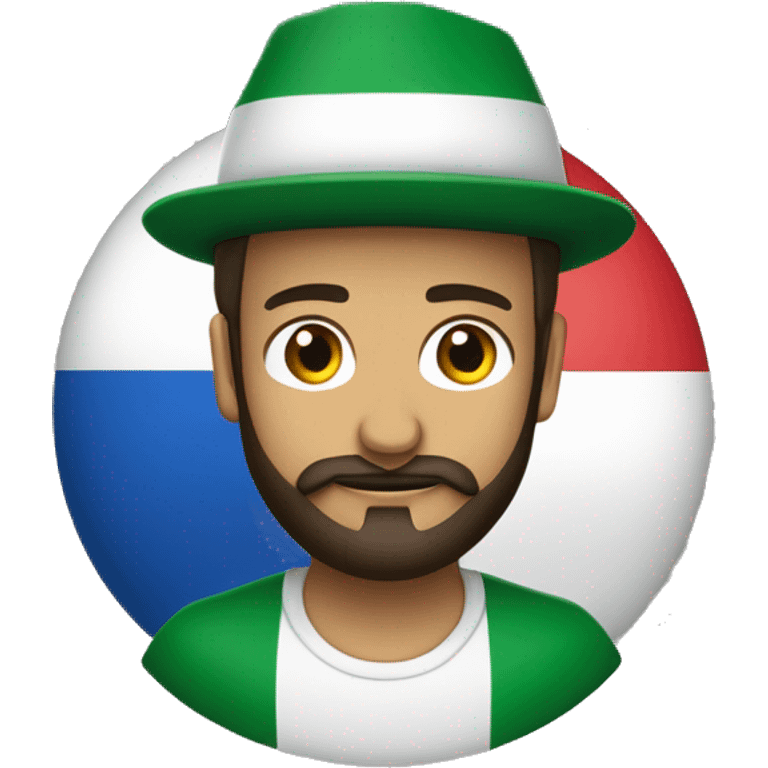 Italien costaud sans lunette avec une grosse barbe qui joue de la basse et porte une casquette noire avec le drapeau italien  emoji