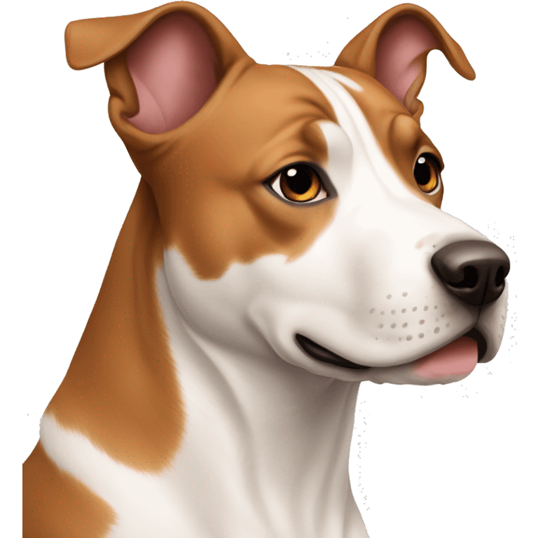 a beautiful white dog with brown eyebrows of the Amstaff breed with uncapped ears emoji