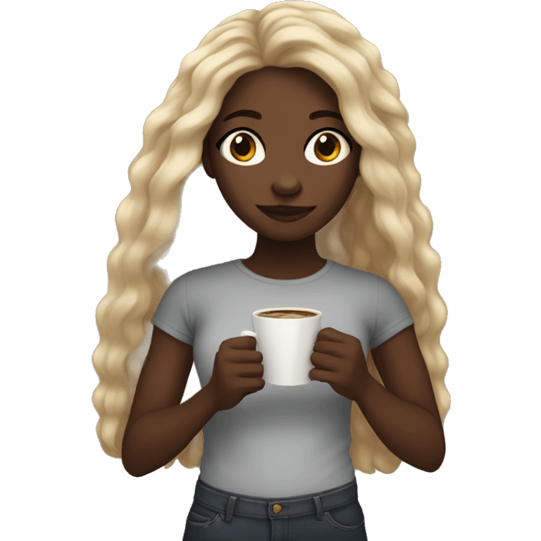 Black girl holding cup of coffee with long hair emoji