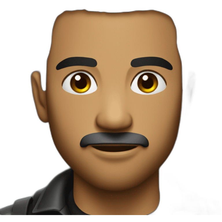 latin strong man, penetrating gaze, black shirt playing bass emoji