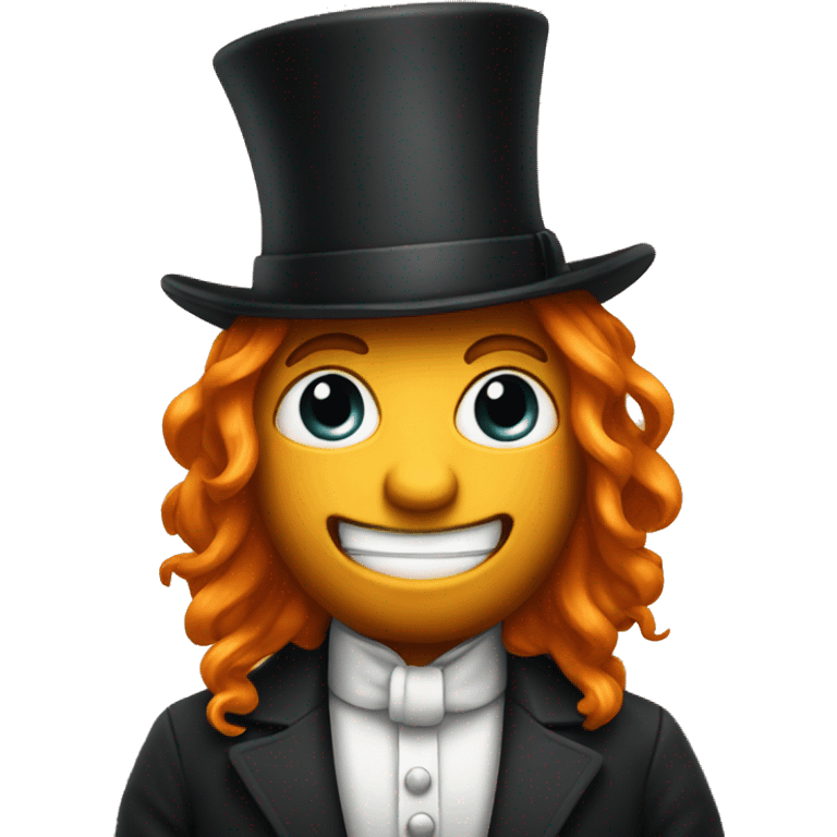 emoji with long orange hair and a tophat emoji